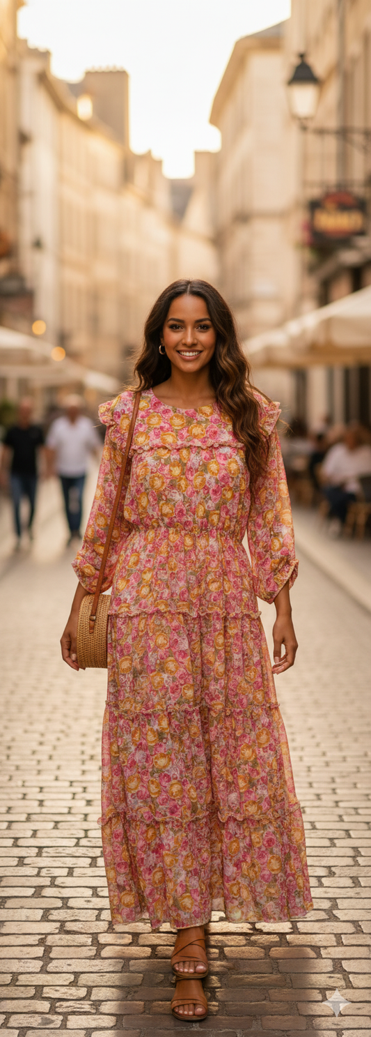 Orange, Red & Yellow Mix Pattern Summer Dress