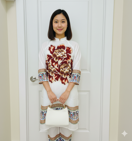Floral Leaf Print Two-Piece Lawn Dress