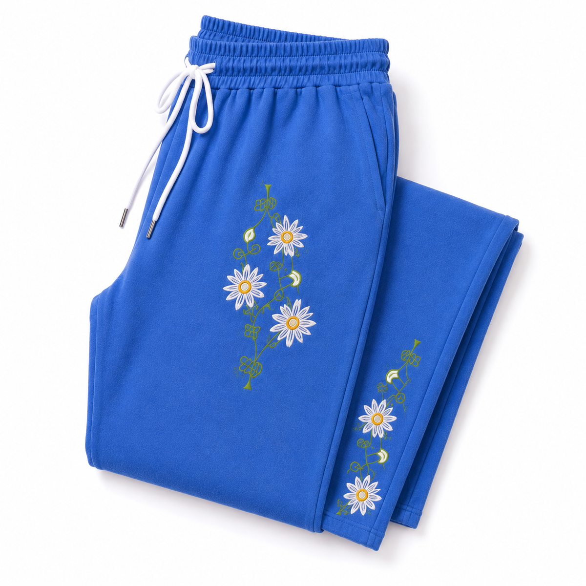 Floral Embroidered Wide Leg Pants – Blue