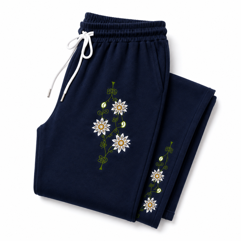 Floral Embroidered Wide Leg Pants – Blue