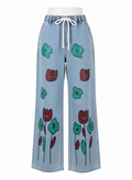 Stretchable Floral Print Wide-Leg Jeans