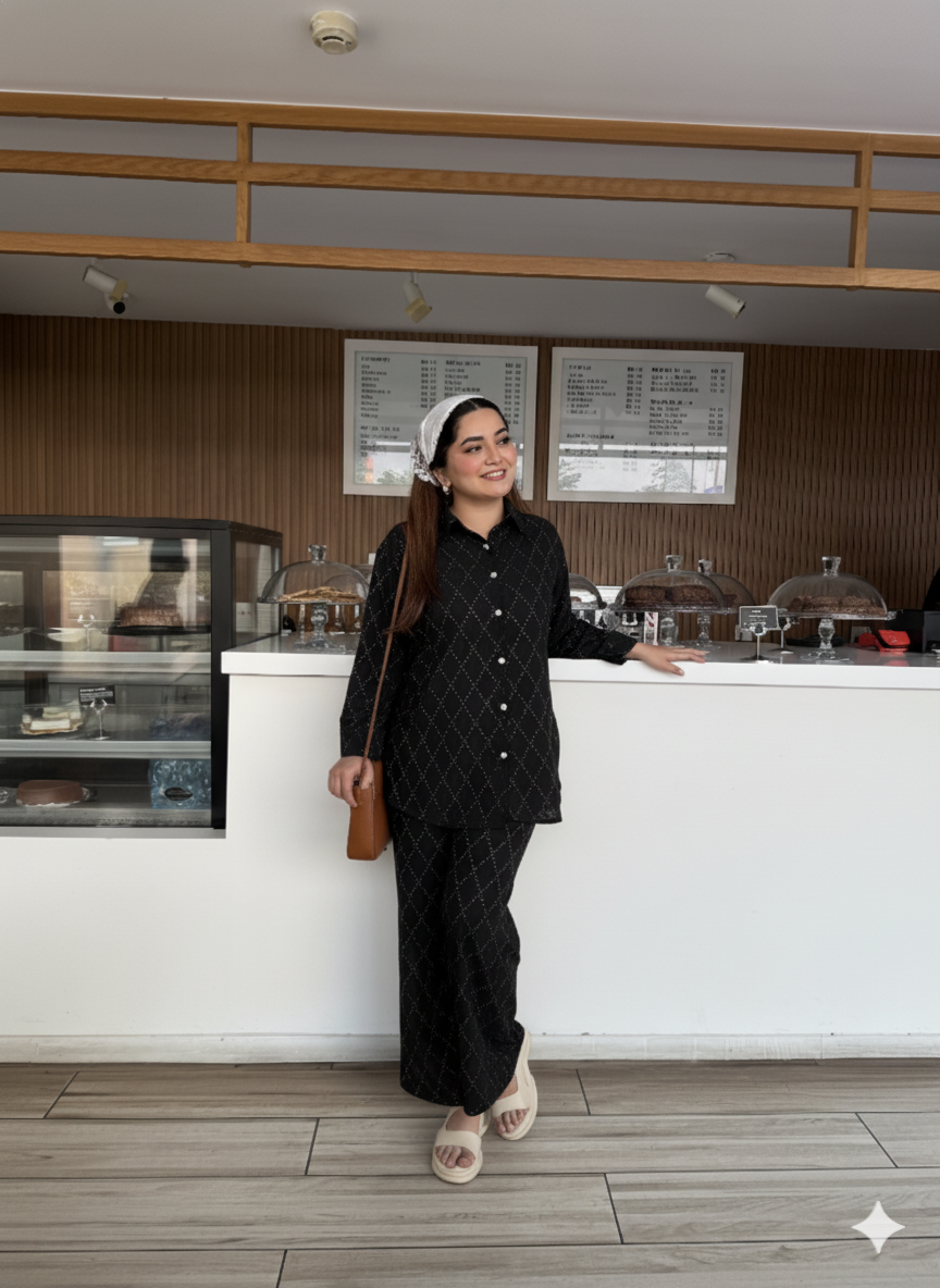 Blackish Embellished Co-ord Set with Sequin Detailing