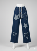 Stretchable Star Patch Wide-Leg Jeans