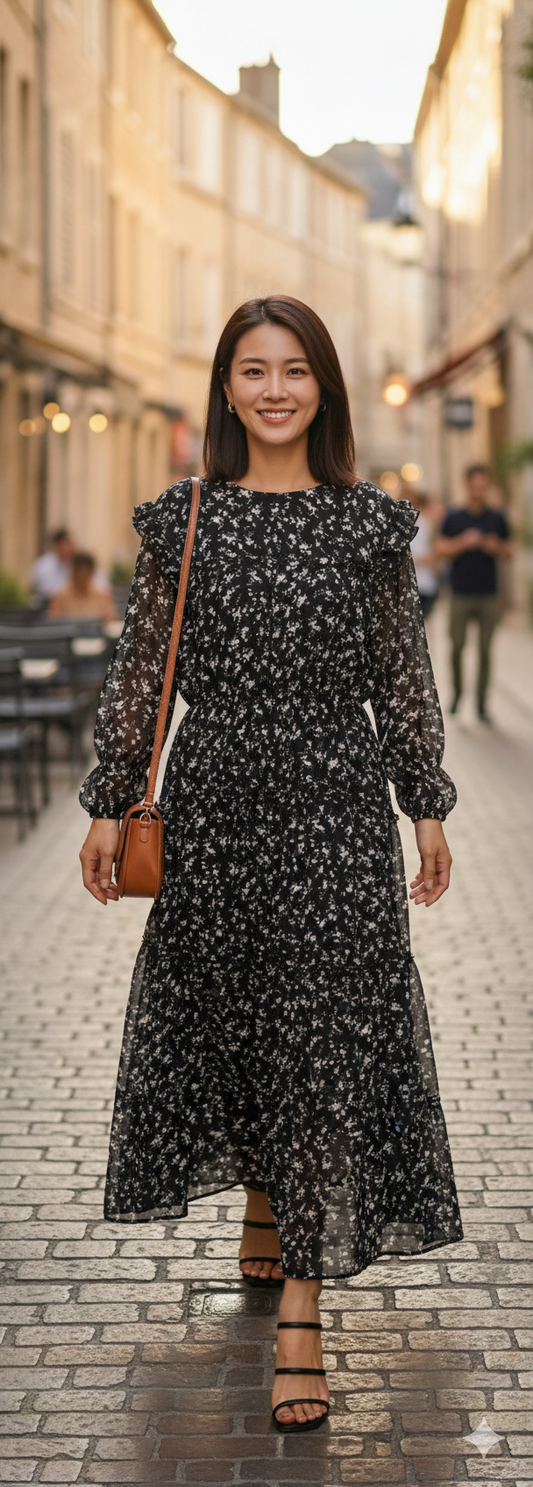 Black Summer Frock with White Design