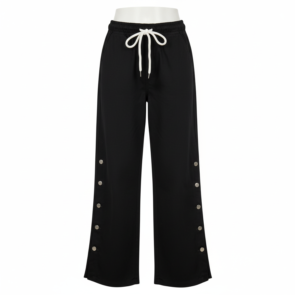 Stretchable Side Button Wide-Leg Jeans