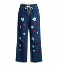 Stretchable Small Floral Print Wide-Leg Jeans