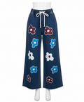 Stretchable Flower Print Wide-Leg Jeans