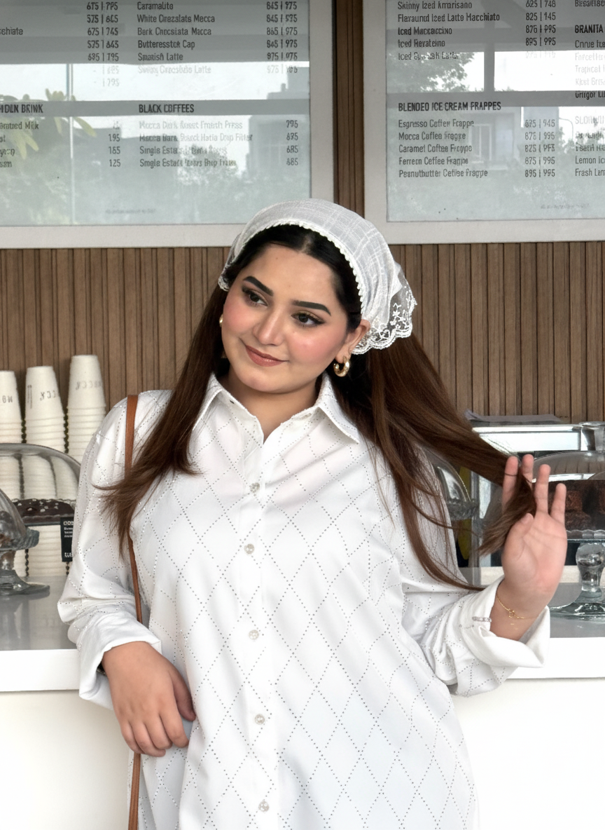 White Embellished Co-ord Set with Sequin Detailing