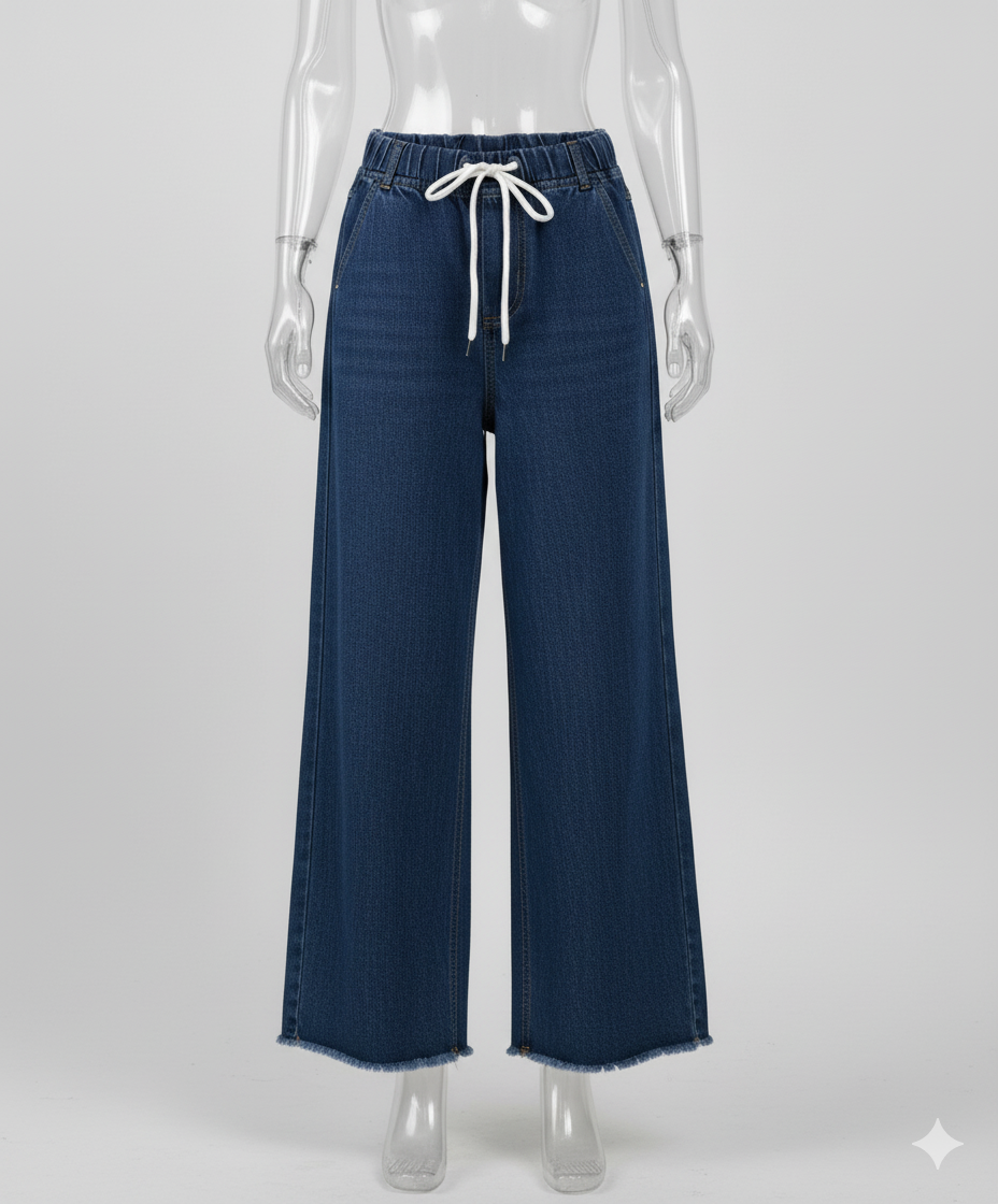 Plain Elastic Waist Wide-Leg Jeans