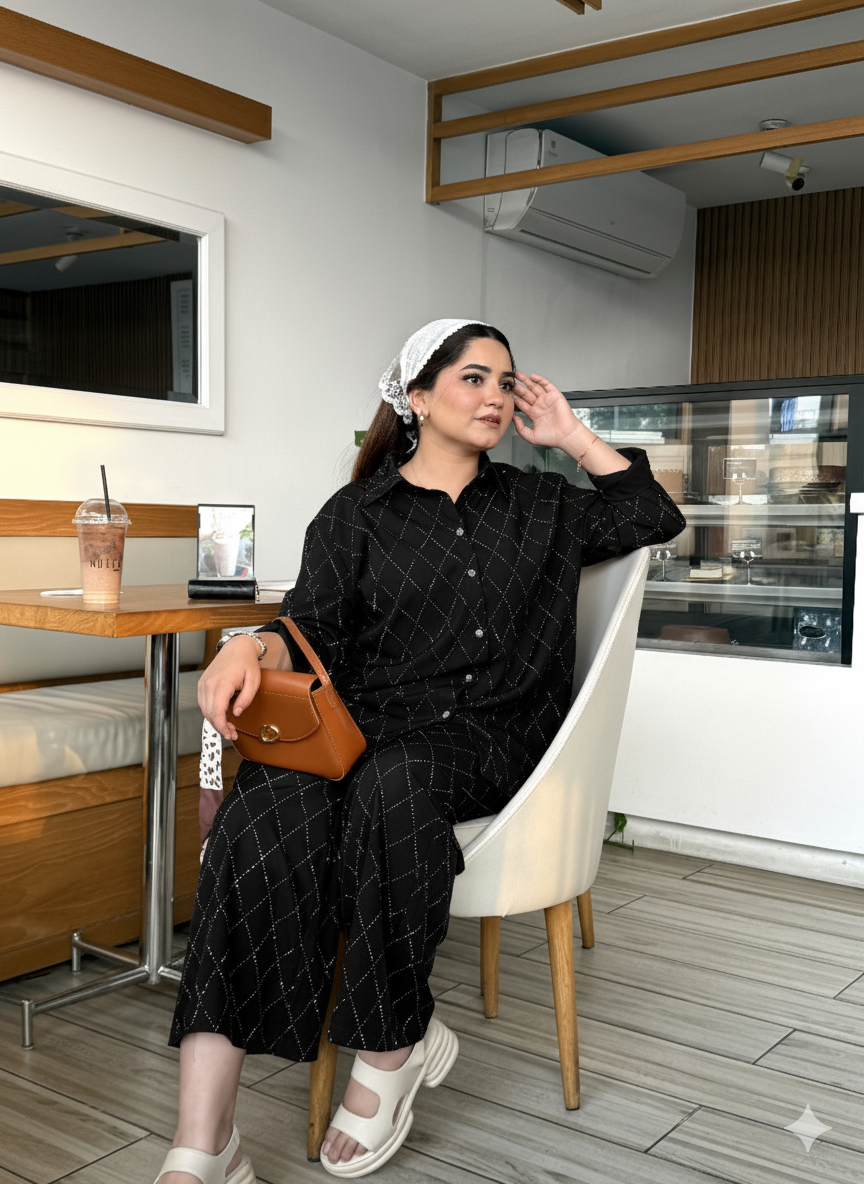 Blackish Embellished Co-ord Set with Sequin Detailing