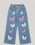 Stretchable Flared Butterfly Print Denim Jeans for Women