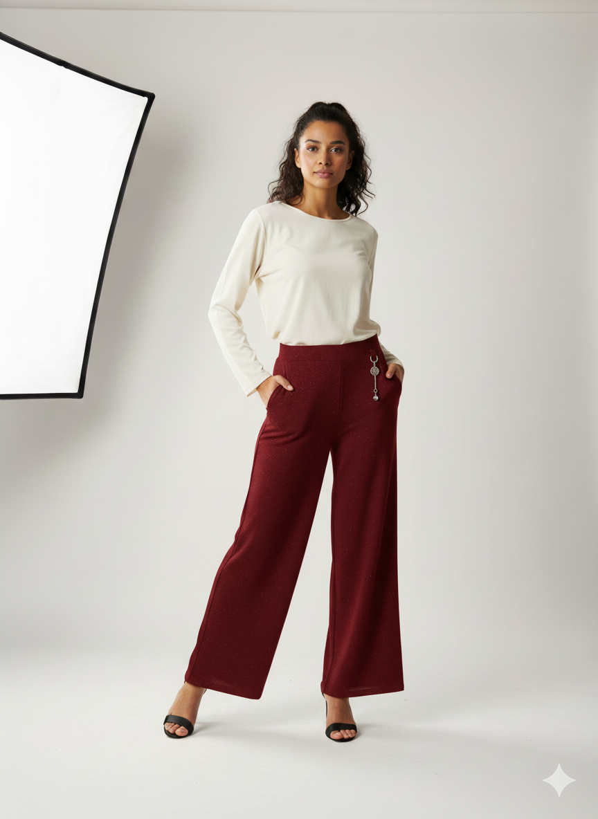 Flowy Wide Leg Trousers with Keychain Charm