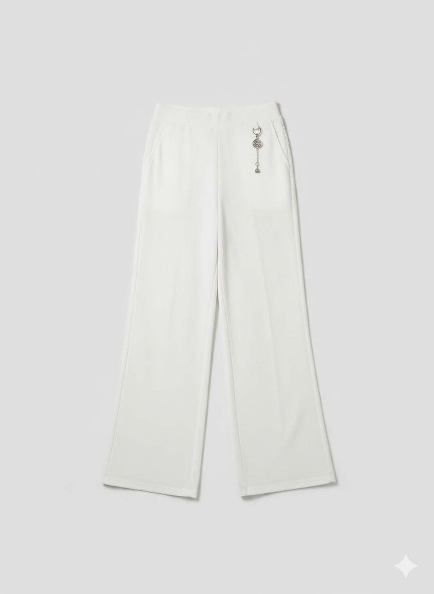 Flowy Wide Leg Trousers with Keychain Charm