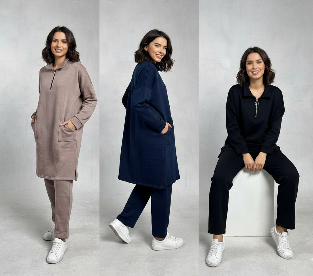 Front Pocket Style 2-Piece Warm Winter Fleece Outfit