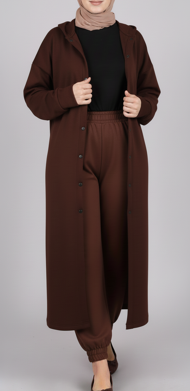 Women’s Longline Fleece Hooded Cardigan & Trouser Set