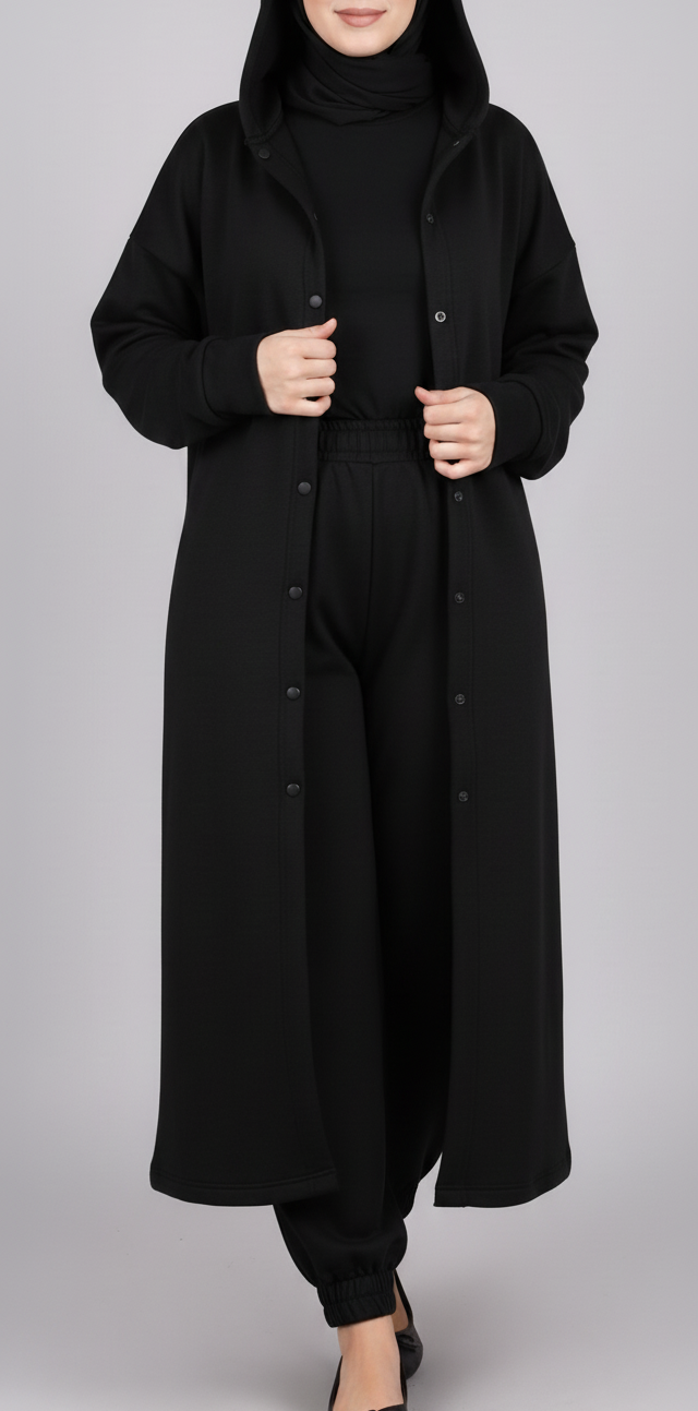 Women’s Longline Fleece Hooded Cardigan & Trouser Set
