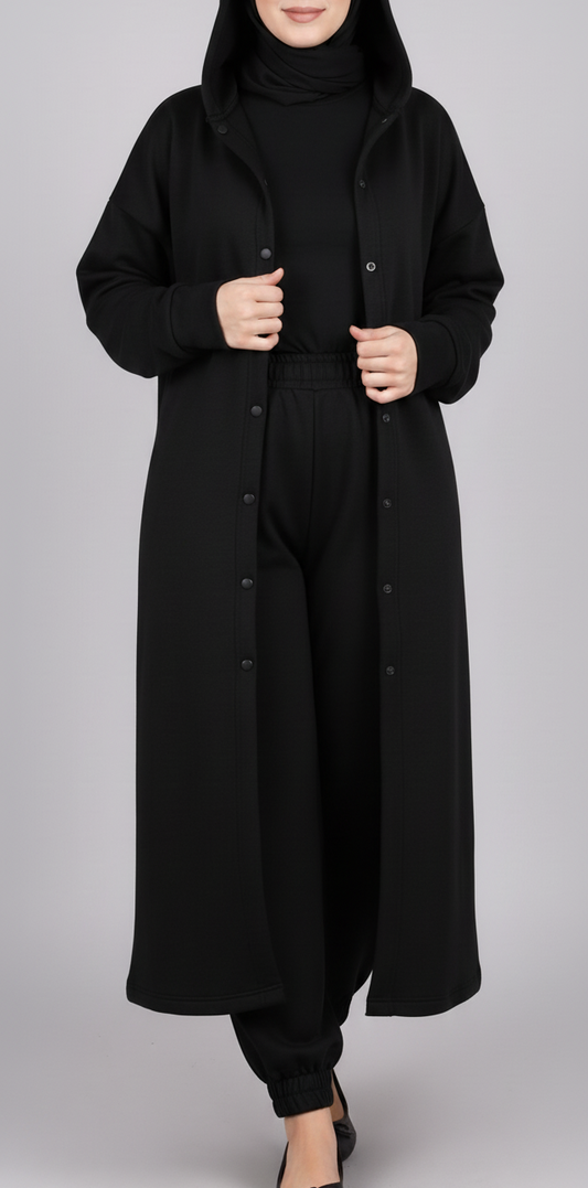 Women’s Longline Fleece Hooded Cardigan & Trouser Set