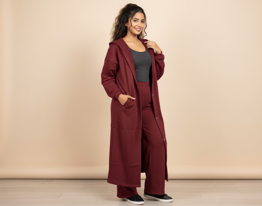 Fleece Hoodie Dress & Trouser Set – Soft Winter Co-ord
