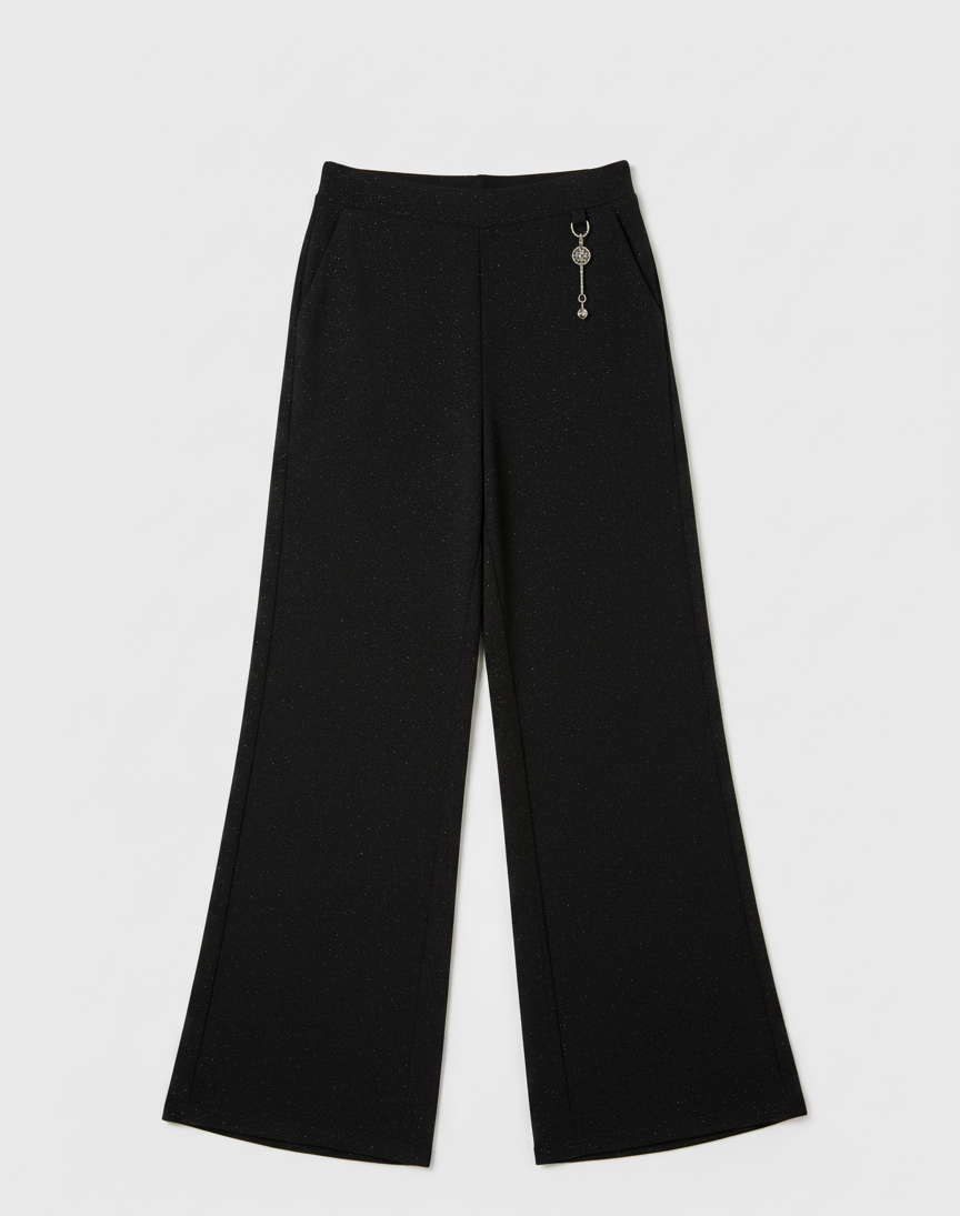 Flowy Wide Leg Trousers with Keychain Charm