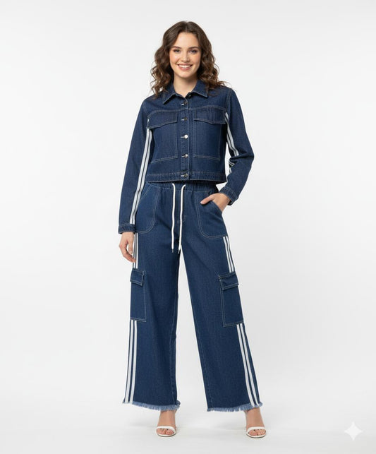 Denim Co-ord Set with White Stripes