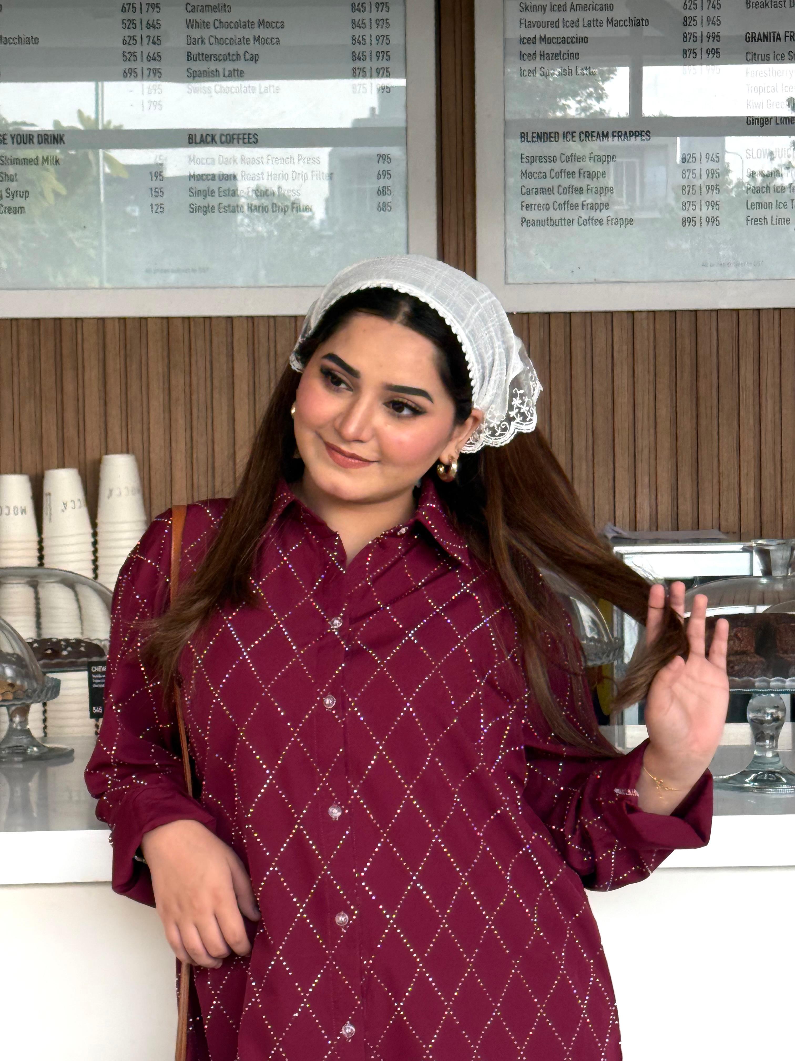 Burgundy Embellished Co-ord Set with Sequin Detailing