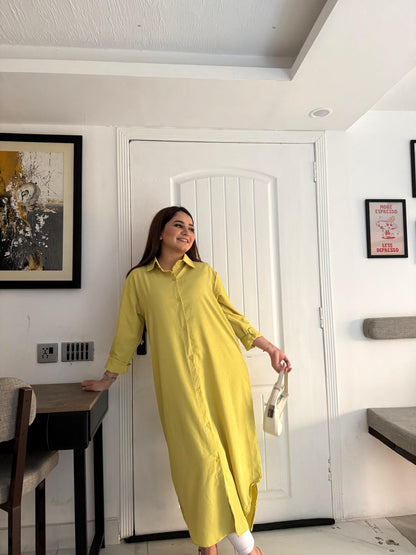 Yellow-Greenish Western Long Dress with Stone Embellishments