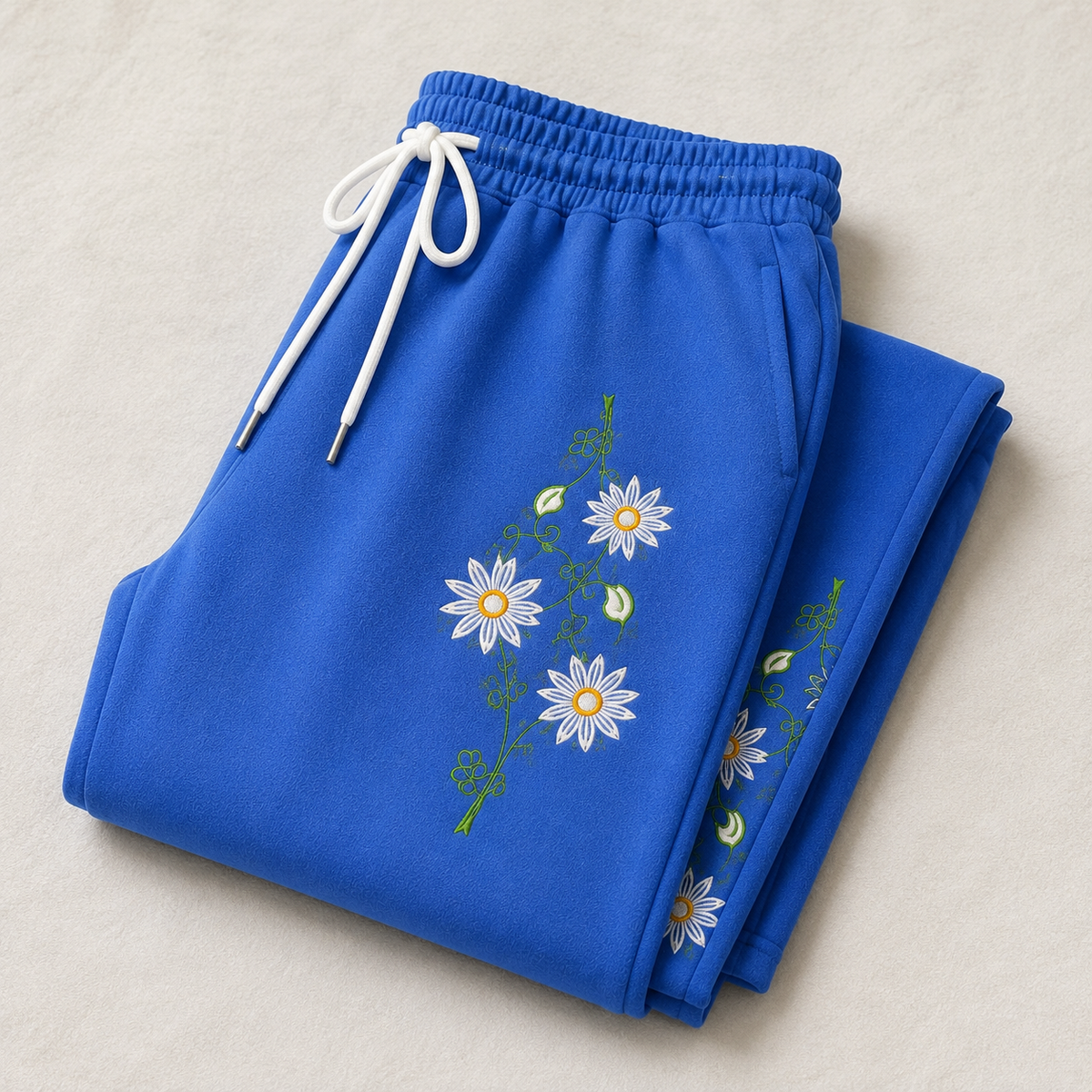 Floral Embroidered Wide Leg Pants – Blue