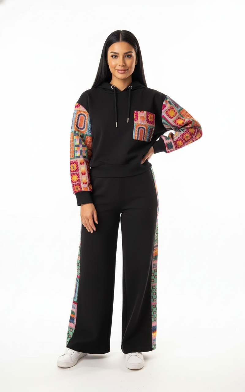 Black Ethnic Embroidered Hoodie Set