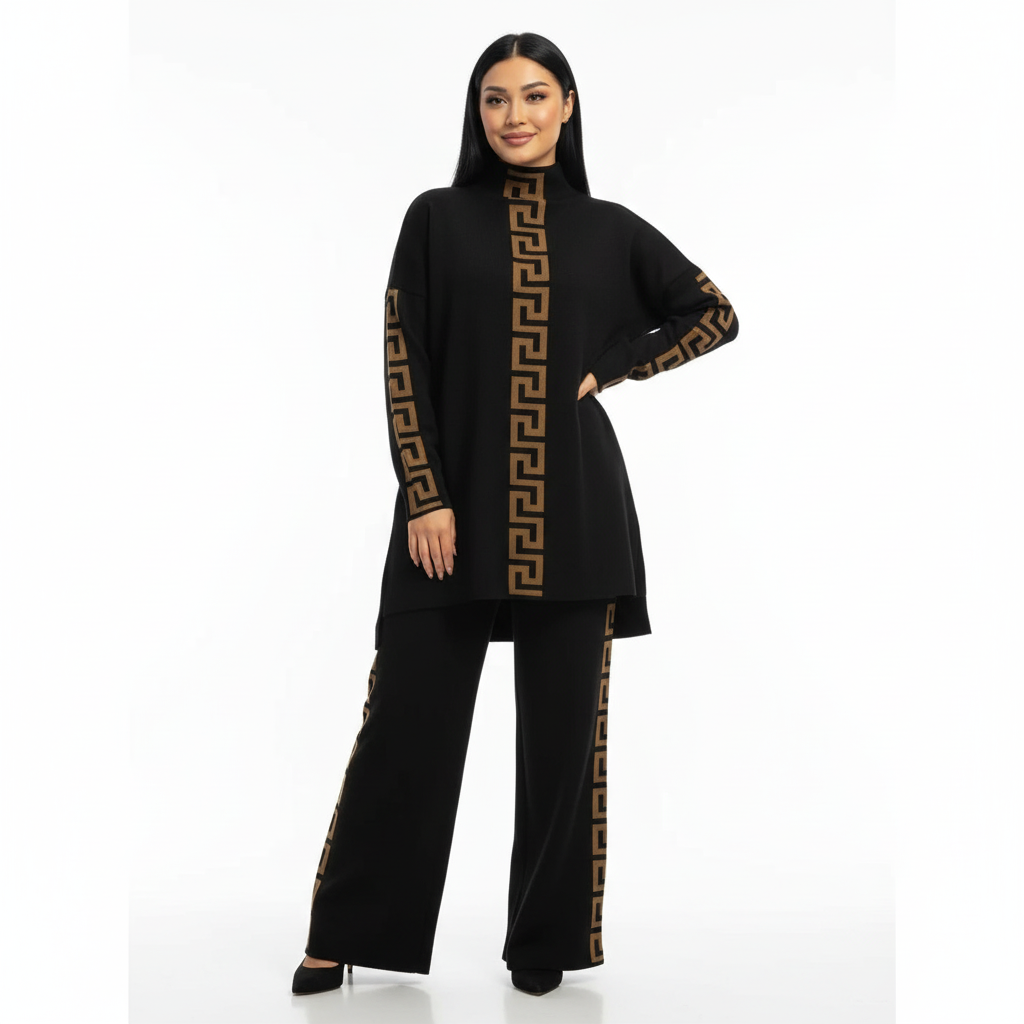 Black Printed Winter Coord Set