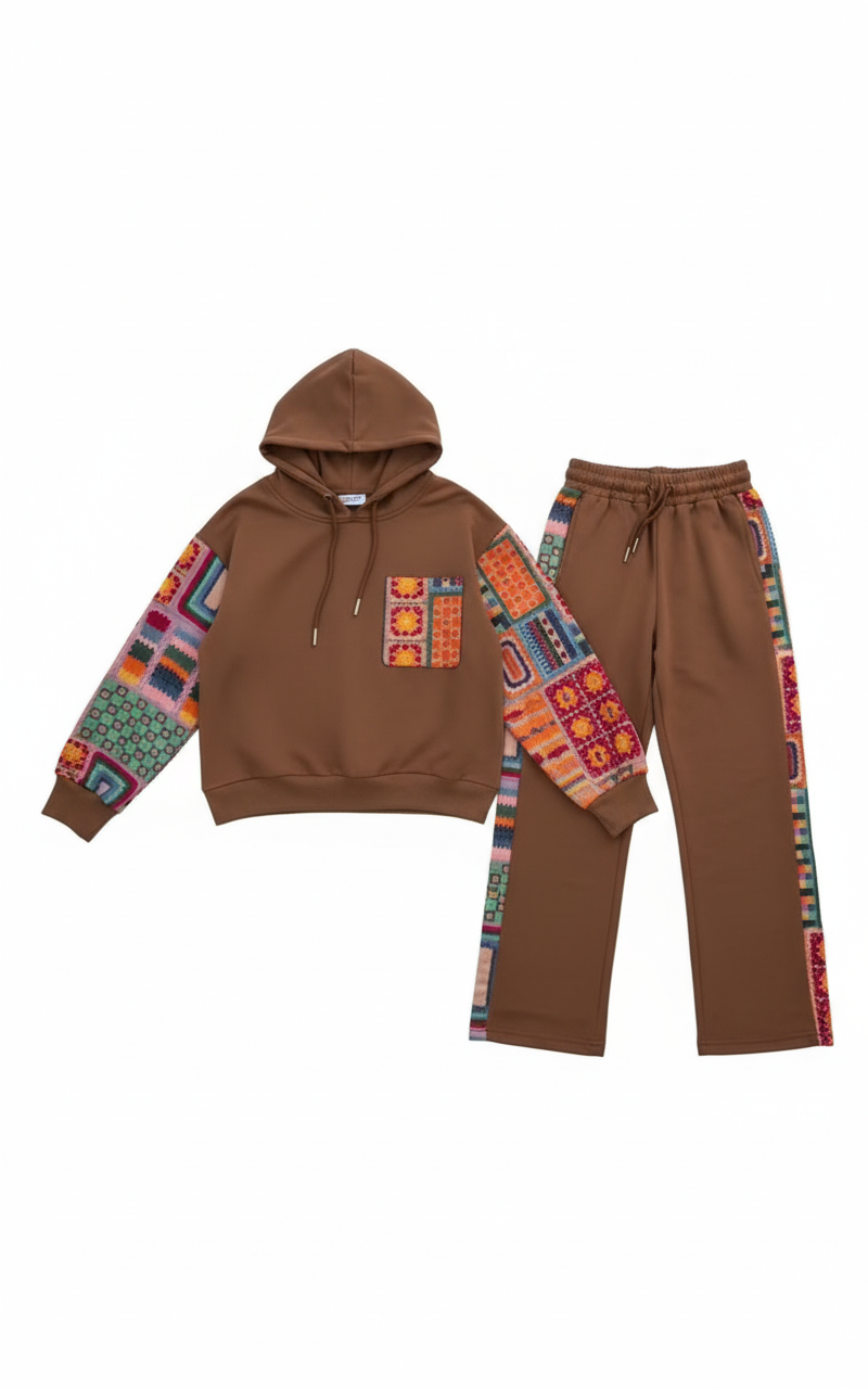 Brown Hoodie Set White Background