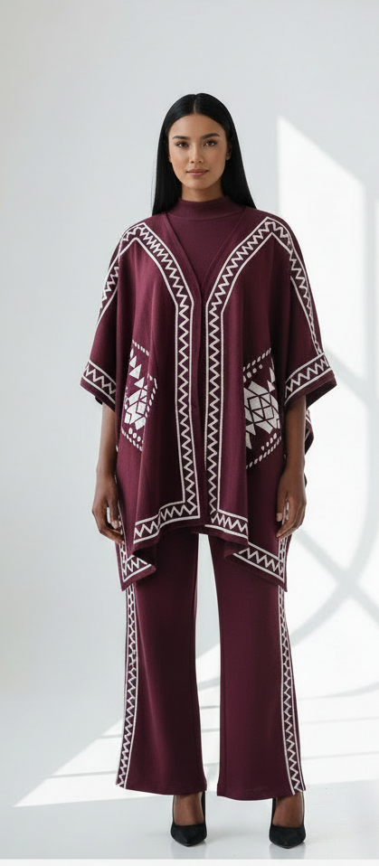 Women's Puncho Style 3-Piece Winter Set