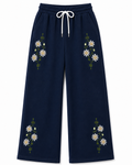 Floral Embroidered Wide Leg Pants – Blue